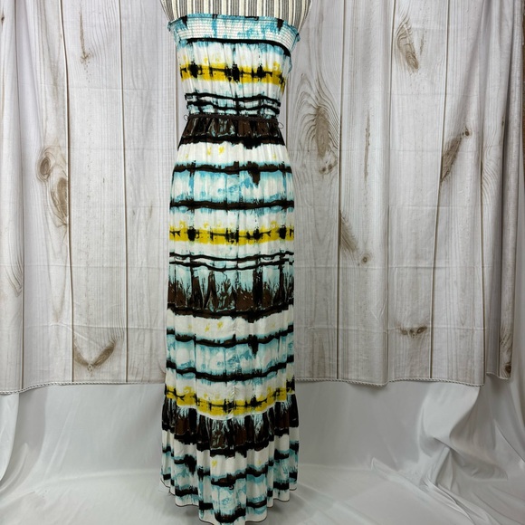 Speechless Strapless Maxi Dress Tie-Dye Relaxed Ruffle Hem Multicolor Size Small - Picture 3 of 15